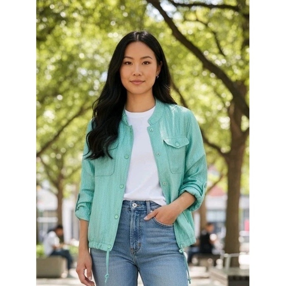 Shiny Green Metallic Christopher & Banks Spring Shiny Jacket Size Medium Fashion